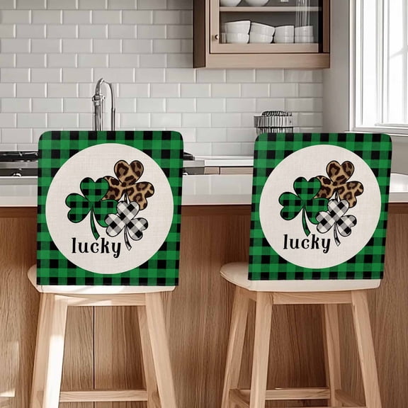 St. Patrick's Chair Covers Set of 6 Day Lucky Green Buffalo Plaid Chair Back Covers Stretch Removable Washable Slipcovers Protector for Dining Room Kitchen Party Decor