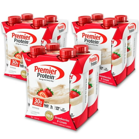 (2 pack) (2 Pack) Premier Protein Shake, Strawberries & Cream, 30g Protein, 12 Ct