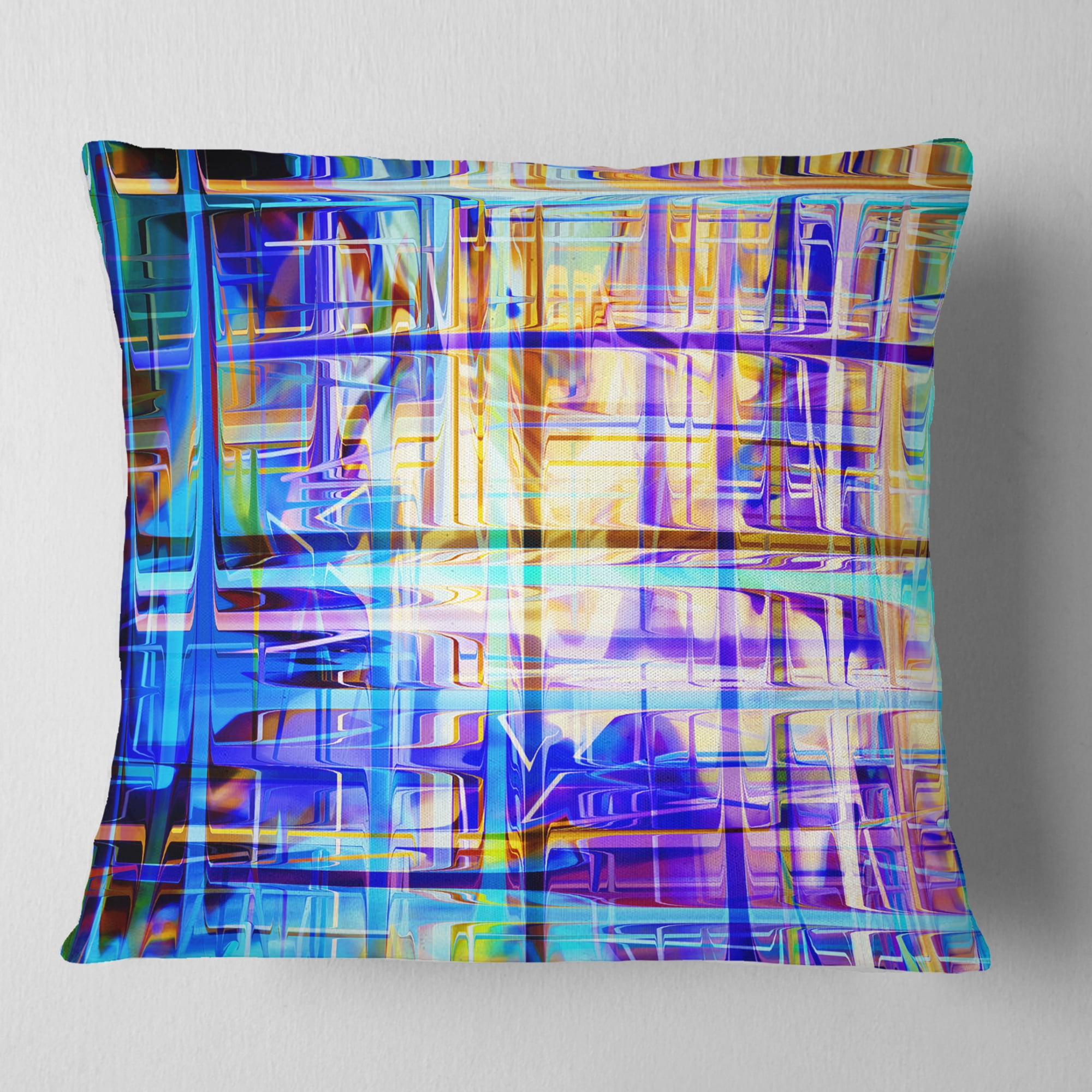 Designart Blue Abstract Grid - Abstract Throw Pillow - 18x18