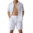 thumbnail image 1 of Sunloudy Conjunto de traje de 2 piezas para hombre, camisa de manga corta con cuello vuelto de color sólido + pantalones cortos para el verano Sunloudy  S/M/L/XL/XXL, 1 of 8