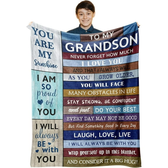 Grandson Gifts from Grandma And Grandpa, Gifts for Grandson, Grandson Gifts from Grandparents, Best Grandson Blanket, to My Grandson Christmas Birthday Gift Blanket 60" x 50" for Teen Boys Men