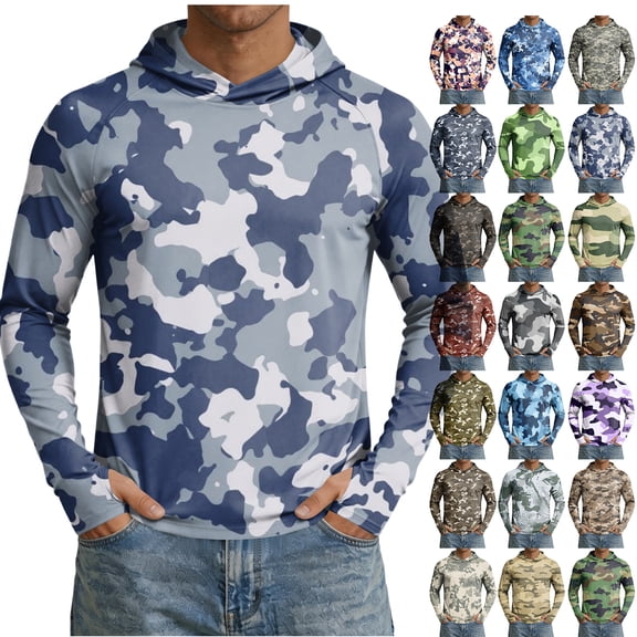 Men’s UPF 50 Sun Protection Fishing Hoodie Long Sleeve UV Sun Protection Hoodie Thumb Holes Tops Hiking Running Swim Athletic Workout Shirt