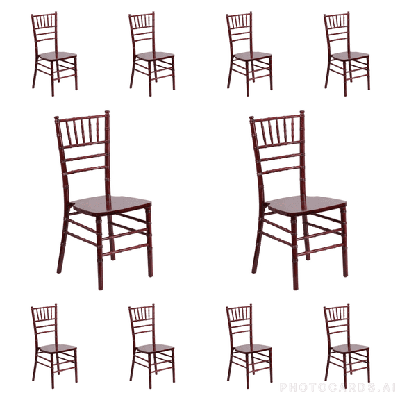 10 PACK Mahogany Wood Chiavari Banquet Chair with FREE Fabric Seat Cushions