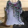 thumbnail image 2 of Nouveaux et Tendance T-Shirts Graphiques Uooqdmx pour Femmes, Chemises en Lin pour Femmes, Mode Plage pour Femmes, Haut Décontracté à Col Rond Imprimé Papillon, Chemises d'Été pour Femmes, Violet S, 2 of 4