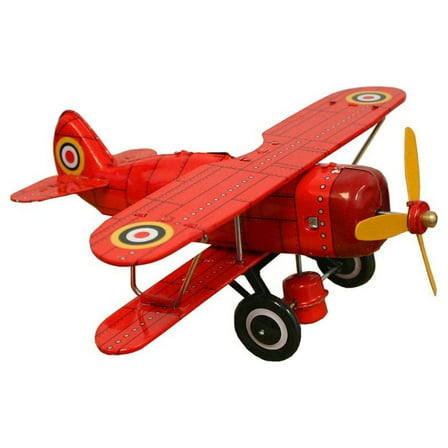 7.75" Collectible Red Biplane Tin Toy