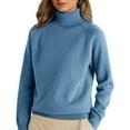thumbnail image 2 of Womens Cable Knit Turtleneck Sweaters Fall Winter Long Sleeve Chunky Knitted Trendy Pullover Tops Royal Blue XL, 2 of 4