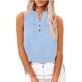 thumbnail image 5 of BLOCLOALO Tank Tops Tunic Tops Loose Button Shirt Top Stand Solid Color Sleeve Collar Casual Women's Shirt Women's Shirt V Neck Blouses for Women Cotton Blouse Loose Tank Tops for Women Bu1 L, 5 of 9