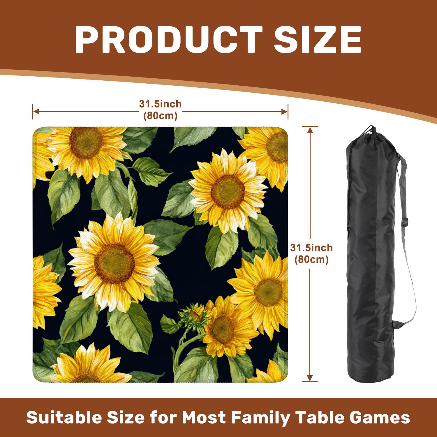 Mahjong Mat 31.5" x 31.5" Seamless sunflowers Trendy textile design Non-Slip Noise Reduction American Mahjong Tiles Table Cover for Dominoes Poker Card Board Games Gift