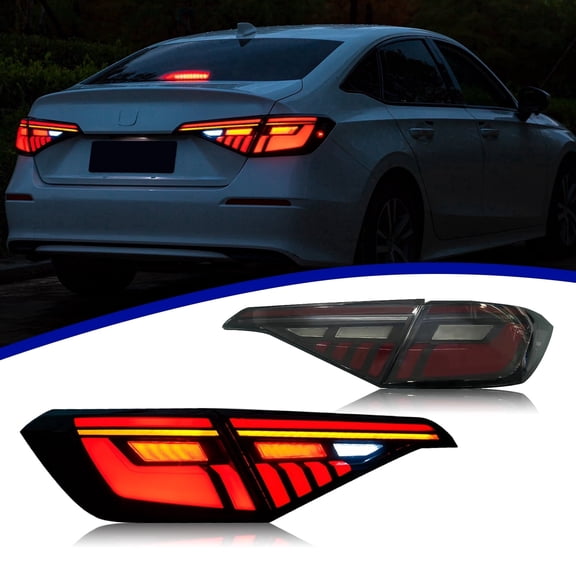 PrismBeam Smoked LED Tail Lights For2022-2026 Honda 11th Civic Sedan Set