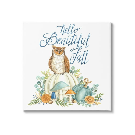 Stupell Industries Beautiful Fall with Owl Holiday Painting Gallery Wrapped Canvas Art Print Wall Art, 17 x 17