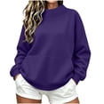 thumbnail image 2 of Mock Neck Sweatshirt Zaewscy Women's Fashion Winter Sporty Solid Color Pocket Crewneck Loose Sweatshirt Purple L, 2 of 9