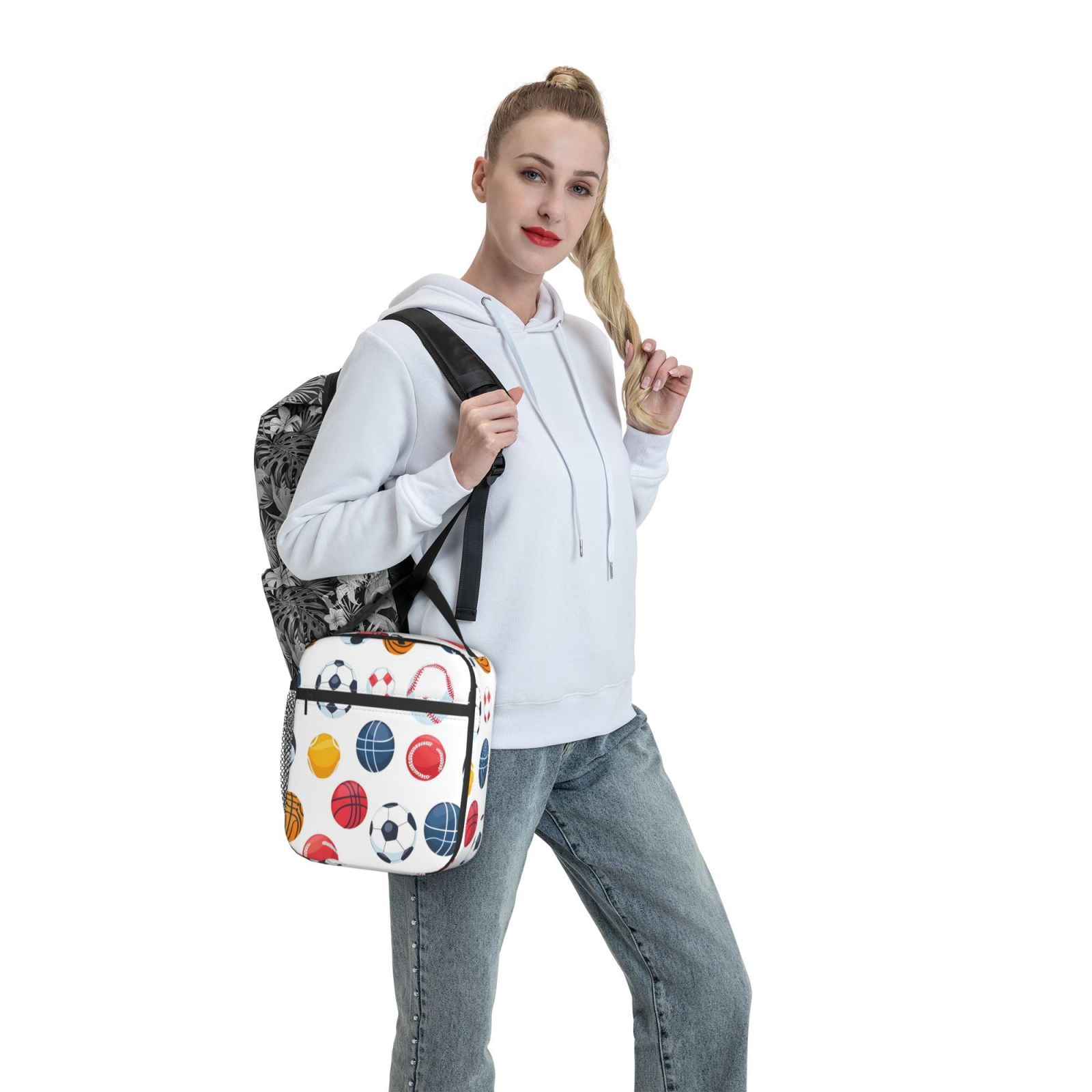 Lunch Bag For Women Men Insulated Portable Lunch Box Bento Box Office Picnic Travel Cooler Bag Sporty Dynamic Style Clean White Background