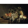 thumbnail image 2 of Gerardi, Jasper 14x11 Gold Ornate Wood Framed with Double Matting Museum Art Print Titled - Still Life of a Melon on a Pewter Plate and Peaches, 2 of 4