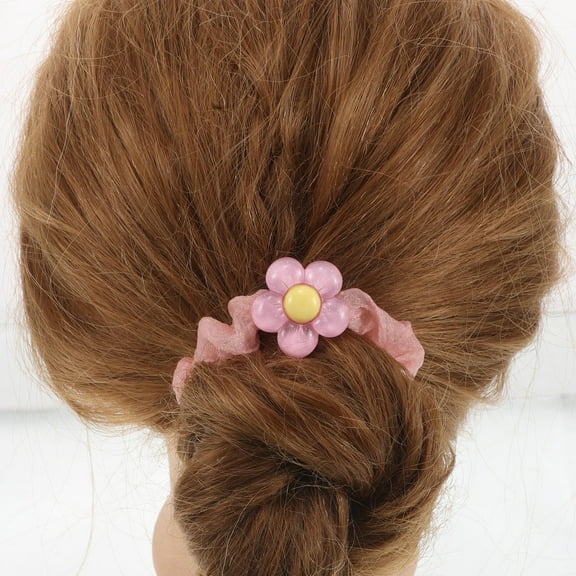 Worgeous 4pcs Ponytail Holders Colorful Flower Hair Scrunchies Spring Crystal Elastic Hair Ties Baby Girls Scrunchies For Girls Hair Bands