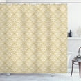 thumbnail image 1 of Damask Shower Curtain, Vintage and Style Soft Pastel Colored Pale Damask Figures on Coffee Background, Fabric Bathroom Set with Hooks, 69W X 84L Inches Extra Long, Tan and White, by Ambesonne, 1 of 3