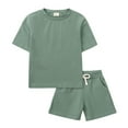 thumbnail image 2 of XZNPDUCQ Toddler Kids Girl Clothes Floral Letter Graphic Top + Shorts 2PC Girls Summer Short Set Short T-shirt Sets 3-4 Years Green, 2 of 3