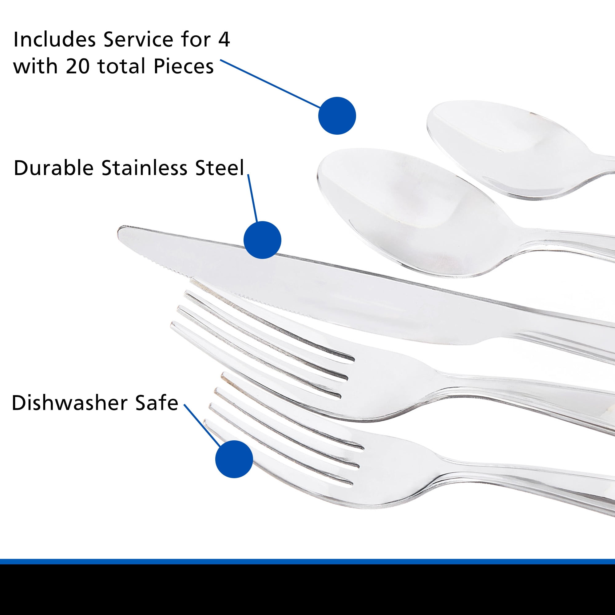 Mainstays Fairport 20-Piece Stainless Steel Flatware Set, Service for 4