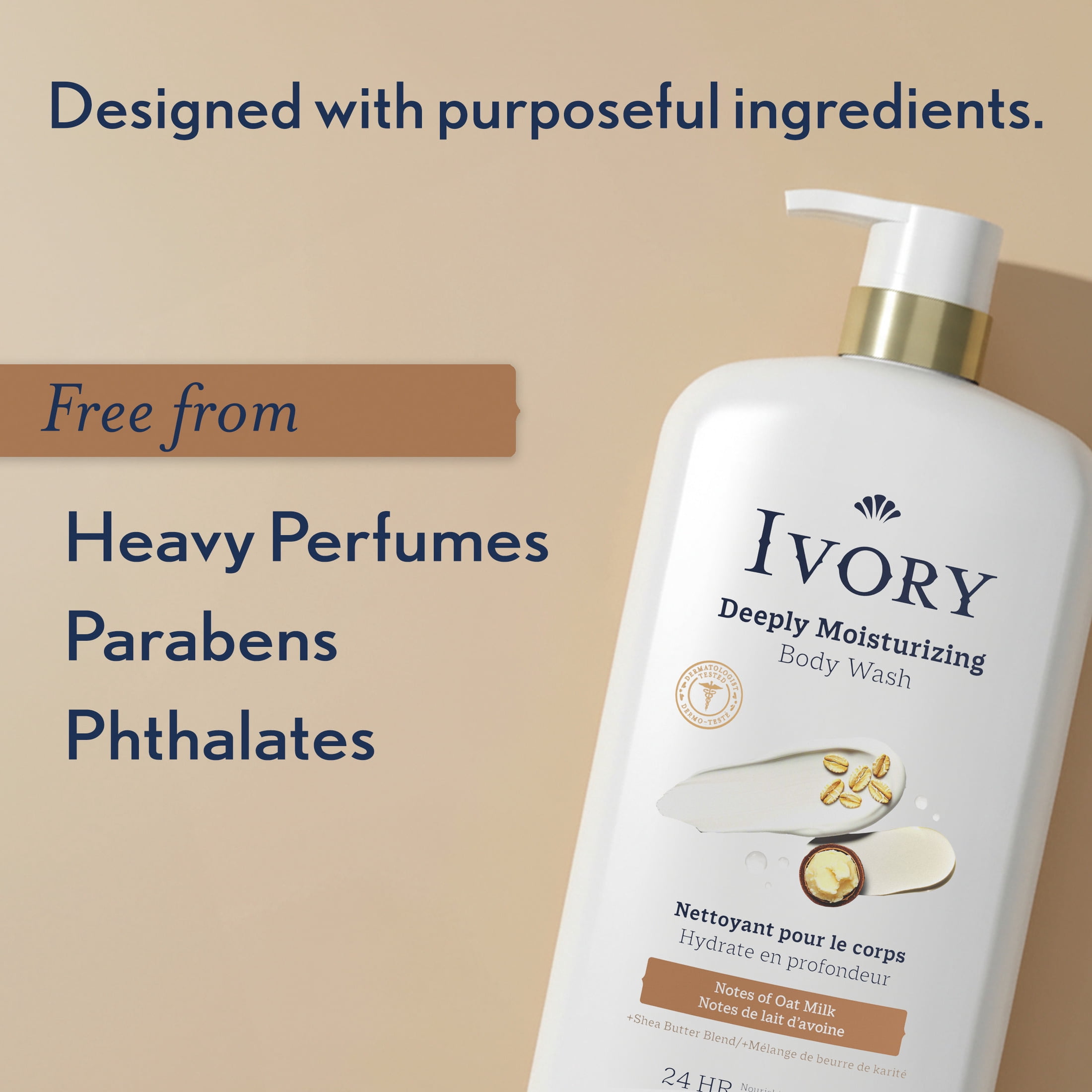 Ivory Deeply Moisturizing Body Wash, Notes of Oatmilk Scent, 798 ml