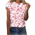 thumbnail image 2 of up to 60% off Gifts Usmixi Shirts for Women Basic Fit Comfort Breathable Vintage Tees Tops Summer Trendy Rose Print Short Sleeve Round Neck Ladies Blouses Pink XXL, 2 of 6