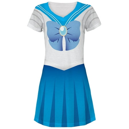 Anime Mercury Sailor Costume All Over Juniors V-Neck Dress