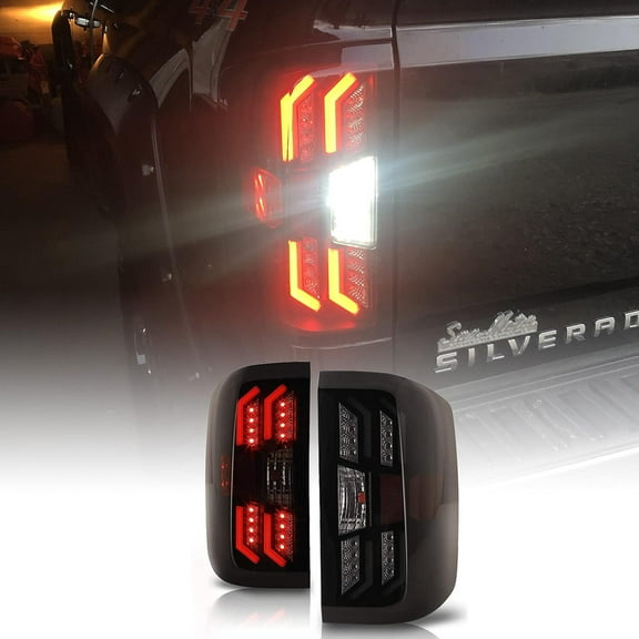 1 Pair Tail Lights Compatible with 2014-2018 Chevy Silverado 1500,Rear Lamps Assembly Replacement Compatible with 2015-2019 Chevy Silverado 2500 HD / 3500 HD,Black Matte & Smoked Lens