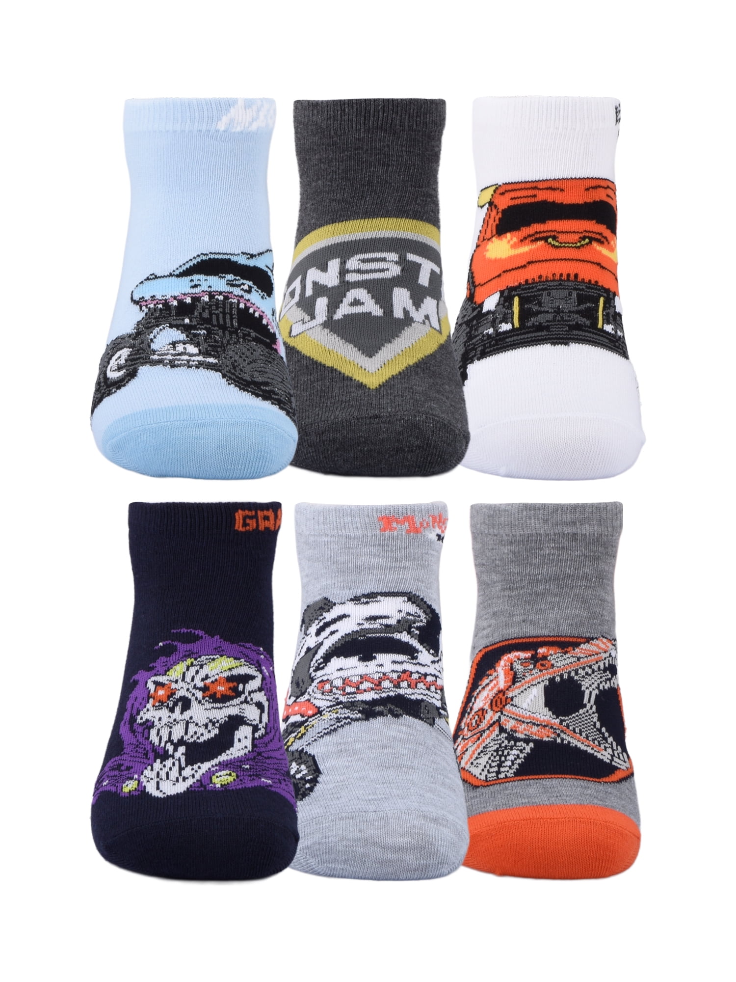Monster Jam Boys No Show Socks, 6-Pack, Size Large
