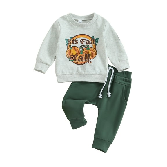 Fall Winter Baby Boy Clothes 6M 12M 18M 24M 3Y Its Fall Yall Crewneck Sweatshirt and Solid Jogger Pants Trendy Halloween Outfits