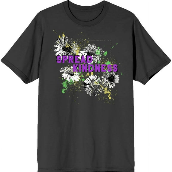 "Spread Kindness" Flowers With Color Splatter Adult Charcoal Crew Neck Short Sleeve Tee-Medium