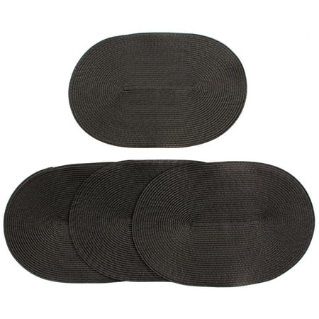

Venice Collections London Woven Spiral Table Placemats 16.9 X 13 Inches Oval Set of 4 Non-Slip Dining & Kitchen Table Mats Charcoal