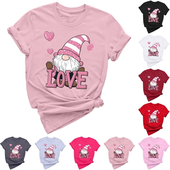 VKOYWKM Valentines Day Heart Tshirt for Women Cute Love Heart Graphic Tees Valentine Gift Top Short Sleeve Casual Crew Neck Holiday Tshirts