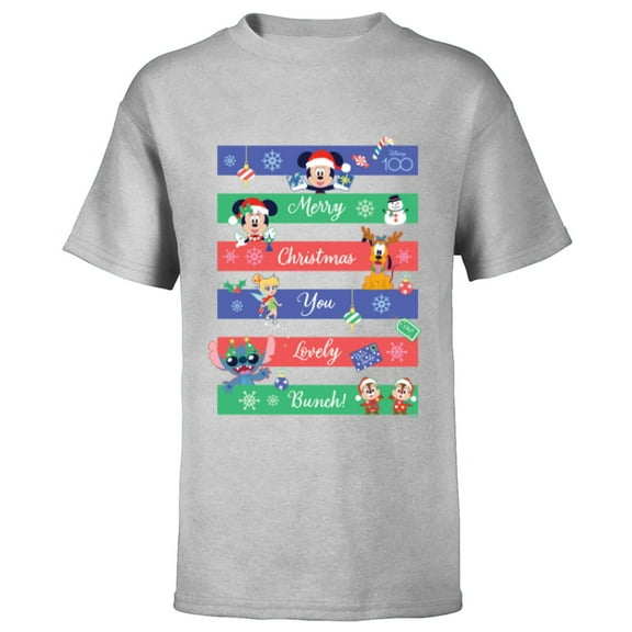 Disney 100 Mickey & Friends Merry Christmas You Lovely Bunch - Short Sleeve T-Shirt for Kids - Customized-Athletic Heather