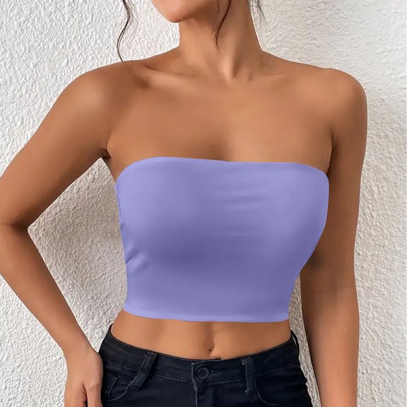 Vmvidoty Summer Tube Tops Basic Crop Tops for Women Strapless Tank Casual Tunics Short Shirts Purple M