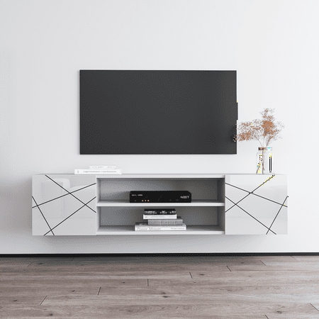 London EF TV Stand for TVs up to 70   Modern High Gloss 63  Entertainment Center  TV Media Console with Storage Cabinets