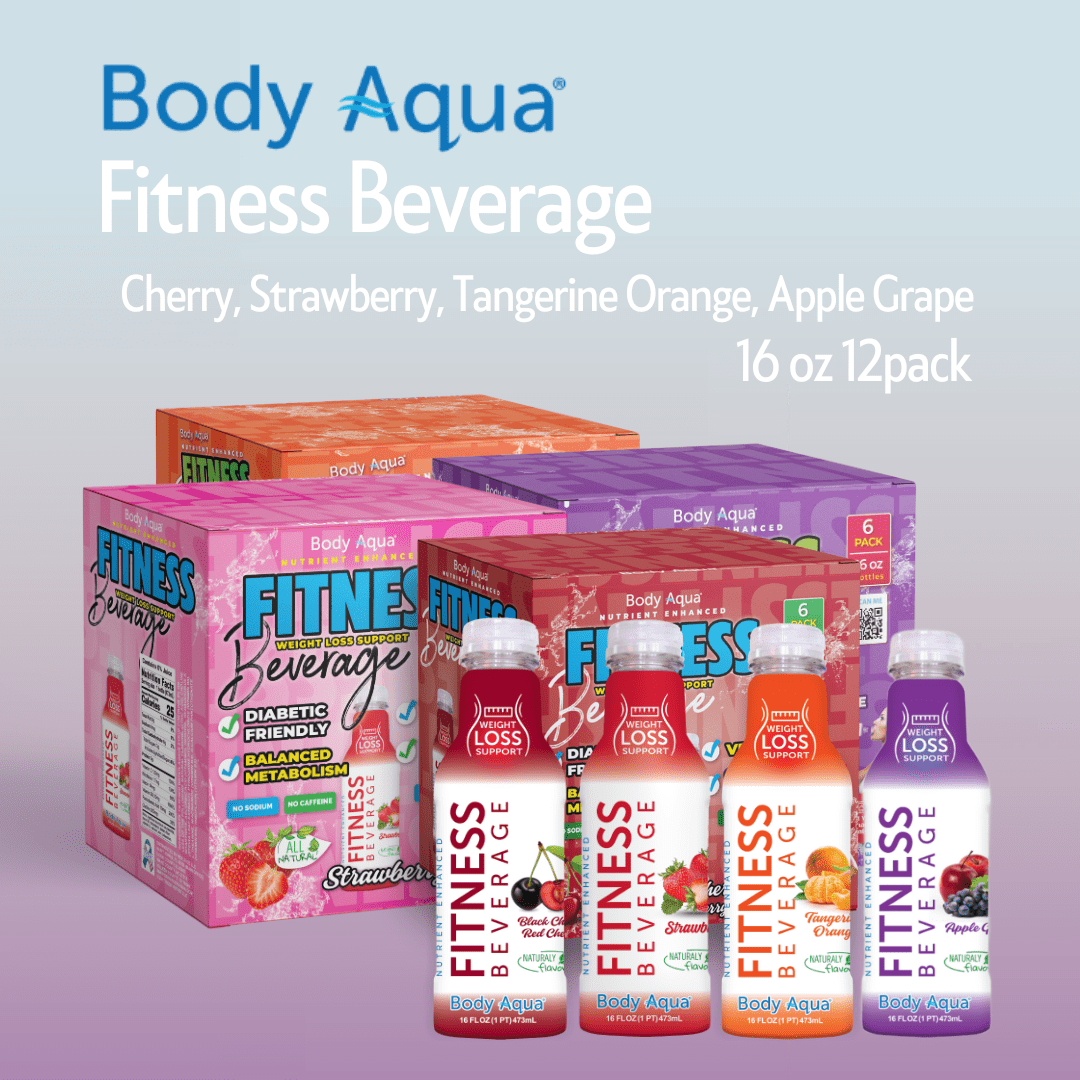Body Aqua Healthy Hydration Fitness Beverage Strawberry Cherry Tangerine Apple Variety Pack Low Calorie Gluten-Free 24 Pack 16 fl oz