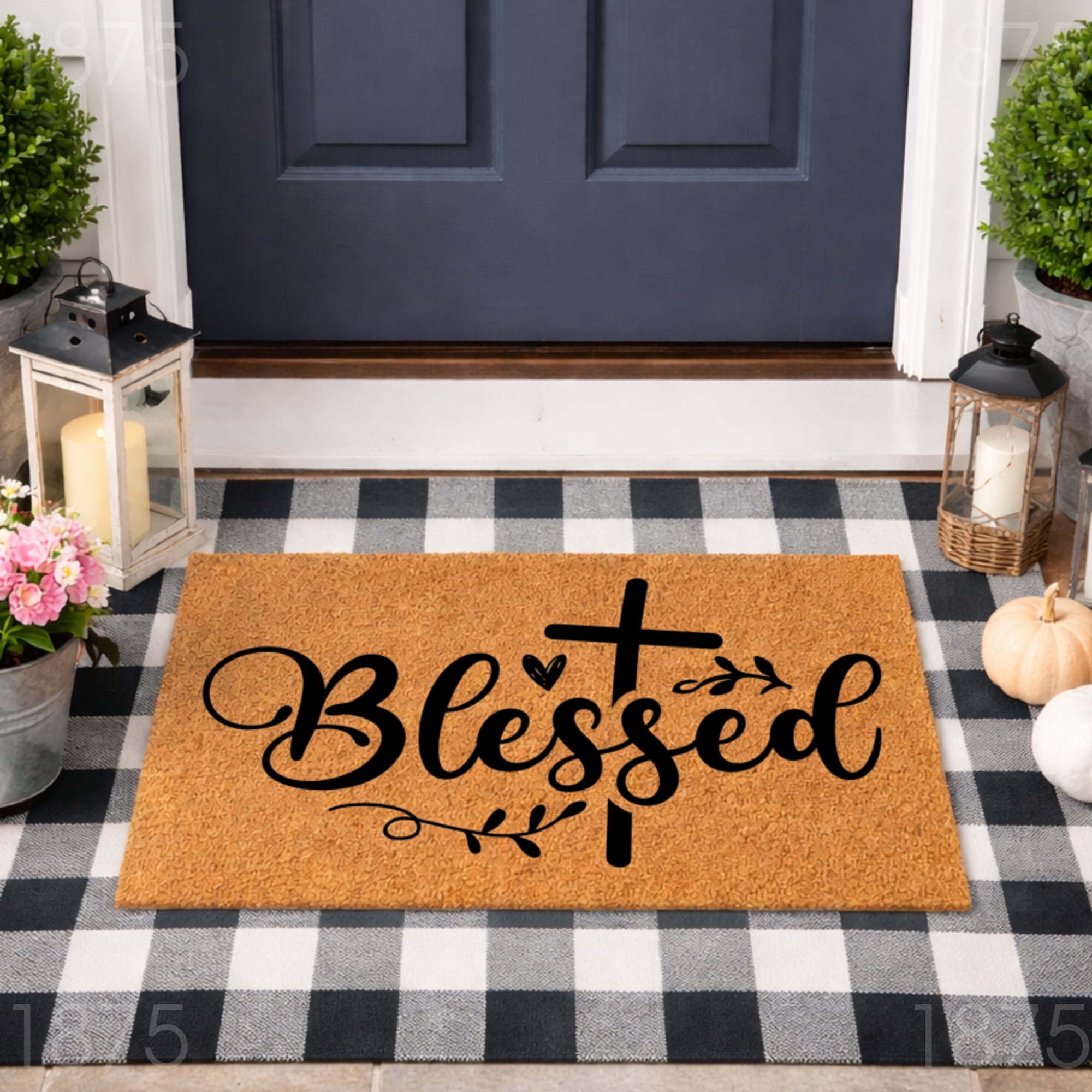 Blessed Doormat, Cross Design Entryway Door Mat, Indoor Outdoor Welcome Mat (16x24 inches) 1875