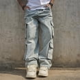 thumbnail image 6 of Reppunk Streetwear Stylish Loose Multiple pockets Men Carpenter Pants Cargo Jeans Male Solid color Straight Denim Trousers, 6 of 9
