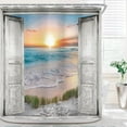 thumbnail image 2 of Ocean Beach Grey Barn Door Shower Curtain for Bathroom Decor 72Wx72H Hawaiian Sunset Scenery Sea Wave Retro Wood Rustic Nature Art Printed Fabric Polyester Waterproof 12 Pack Plastic Hooks, 2 of 6