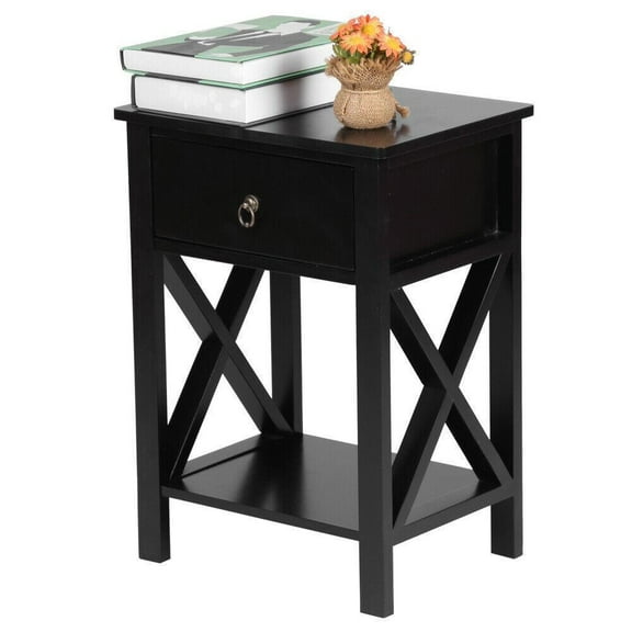 FASCK Nightstand Modern End Table, Side Table with 1 Drawer and Storage Shelf,15.7”L*11.8”W*21.7”H,Black