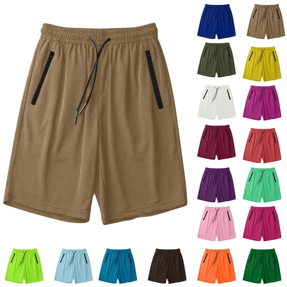 Dvprdro Men's Summer Casual Athletic Shorts Solid Color Drying Beach Running Basketball Workout Shorts with Pockets Brown M