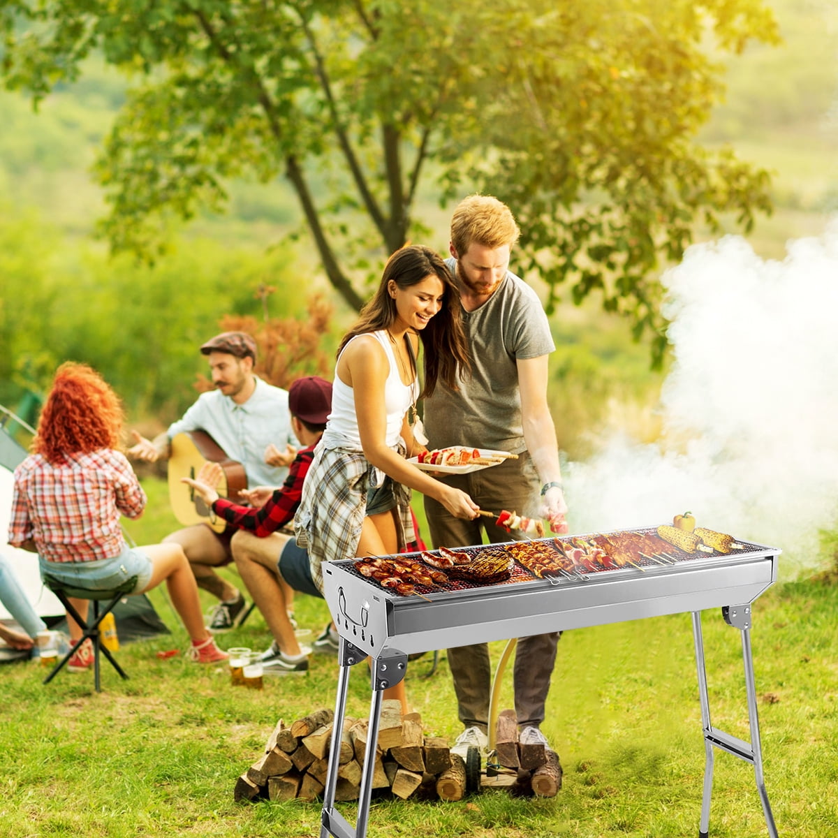 Uten Large Barbeque Charcoal Grill Stainless Steel Portable Folding for Outdoor Cooking Camping Picnics Walmart