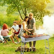 Barbecue Charcoal Grill, Stainless Steel Folding Portable BBQ for Outdoor Cooking, Camping and Picnics, Easy Carry Design, Silver