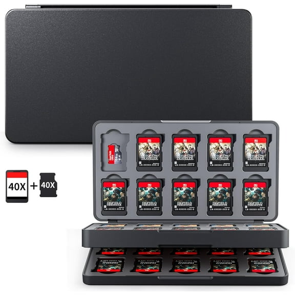 40 Slots Switch Game Card Case for NS/OLED/Switch 2 2025, Portable Hardshell Compact Storage for 40 Switch Cards & 40 SD Cards, Pure-Black Card Holder with Magnetic Closure Large Capacity