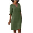 thumbnail image 2 of Summer Dresses for Women 2024 Summer Retro Solid Color Cotton Linen V-Neck Half Sleeve Dress Light Breathable Dress Dresses for Women 2024 Dresses for Women 2024 Casual Spring Green Cotton Linen L, 2 of 5