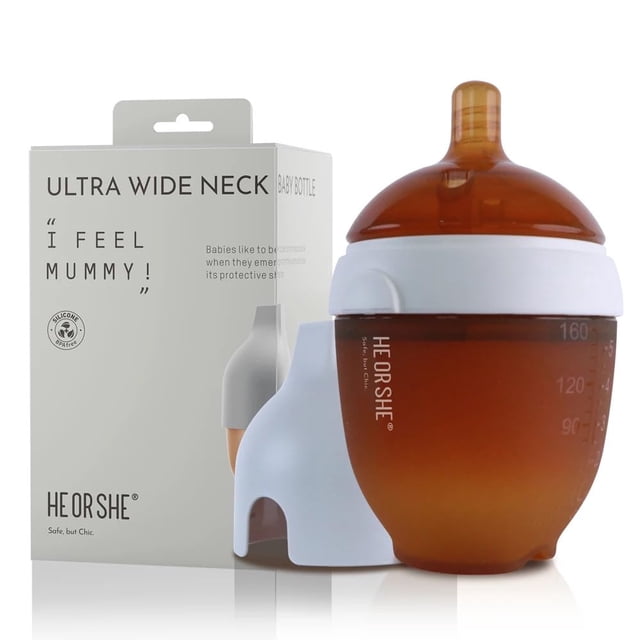 Biberón de silicona de cuello ultra ancho HE OR SHE, 160 ml (paquete de 2)