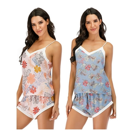 

Summer Women Vintage Floral Cami Shorts Set Nightwear Comfortable Cute Pajama Set V Neck Pyjama Set Sleeveless Sleepwear Suit Ladies Nightshirt Sets