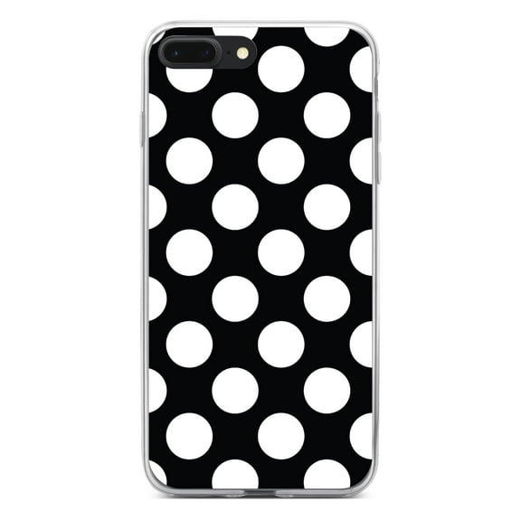 DistinctInk Clear Shockproof Hybrid Case for iPhone 7 PLUS / 8 PLUS (5.5" Screen) - TPU Bumper, Acrylic Back, Tempered Glass Screen Protector - White & Black Polka Dots
