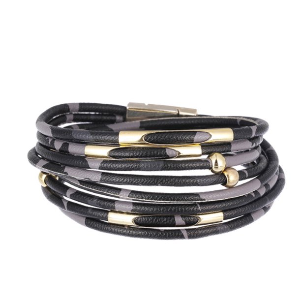 Brazalete de cuero ajustable Sonducket magnética Multi-capas negro