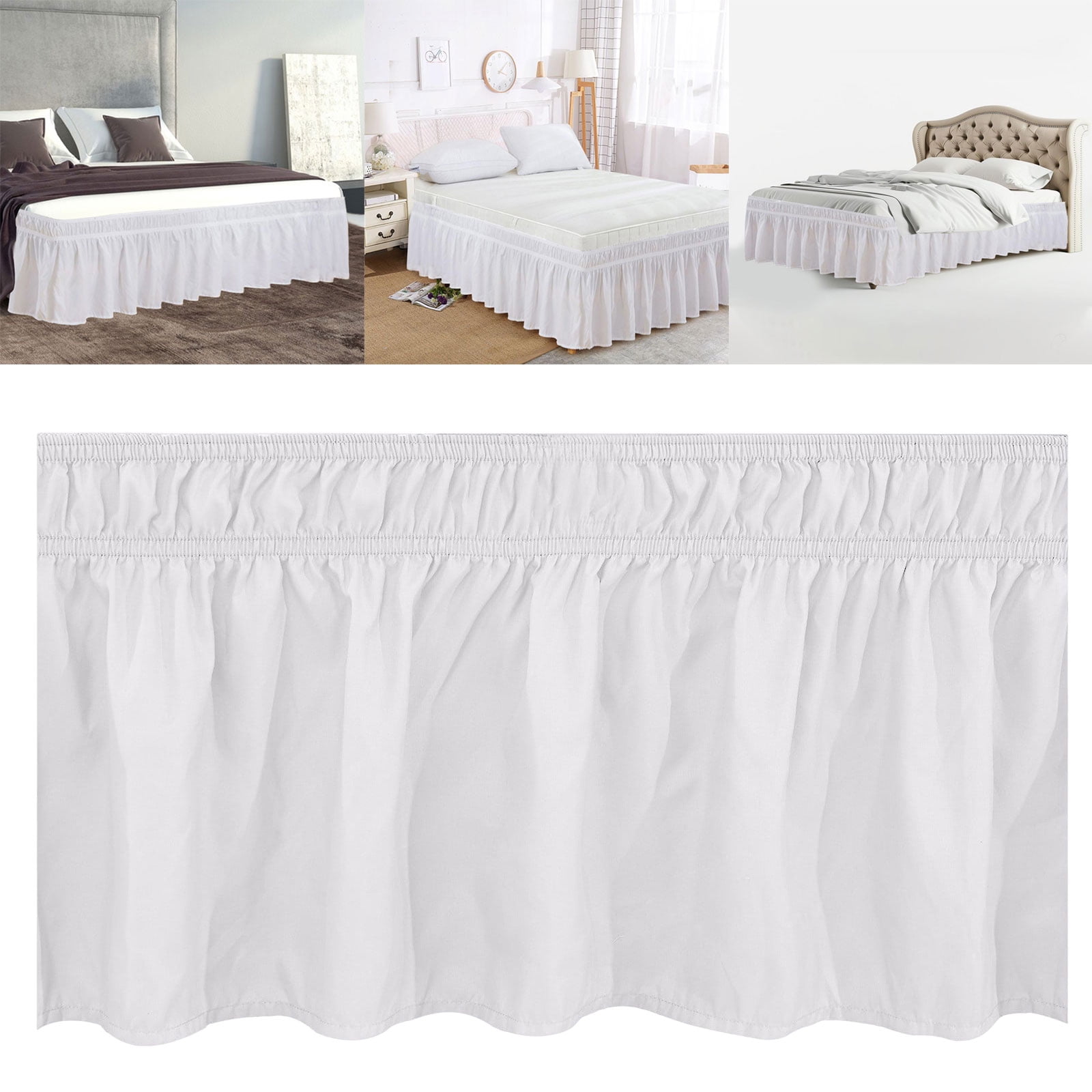 Blarity Queen Size White Ruffled Bed Skirt with Split Corners 18