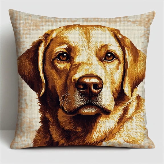Latch Hook Pillow Kits Animal Dog DIY Latch Hook Embroidery Kit Needlework Cushion Cover 17x17inch