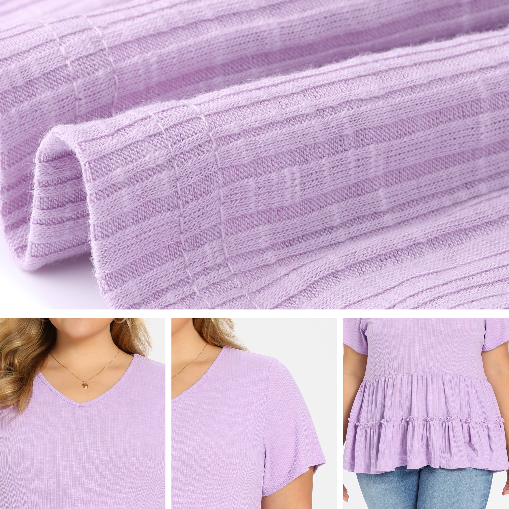 DARING DIVA Women's Plus Babydoll Tops V Neck Casual Loose Fit Blouses 4X Purple